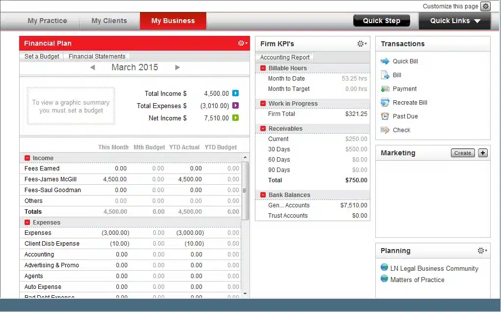 PCLaw Accounting Screenshot