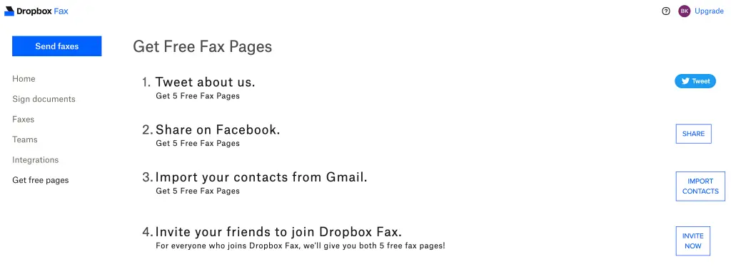 Dropbox Fax Screenshot