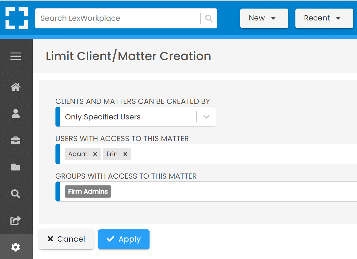 limit-client-matter-creation