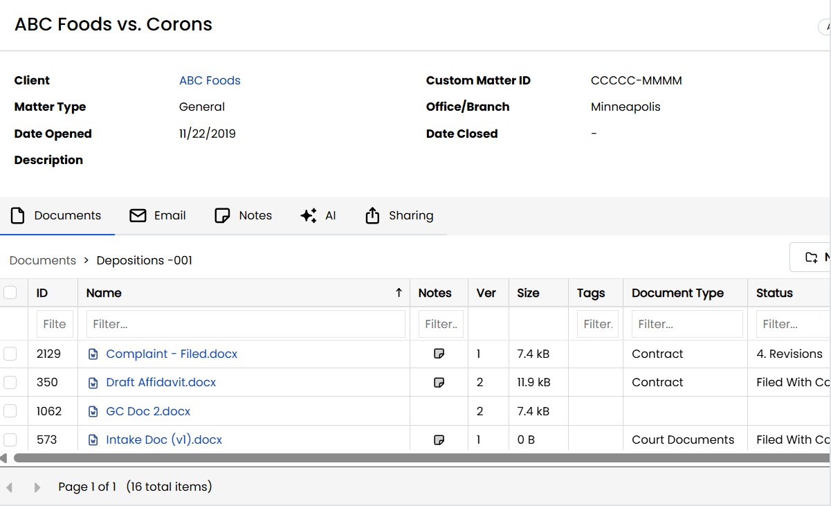 Lexworkplace Matter Documents Screenshot Lexworkplace Matter Documents Screenshot