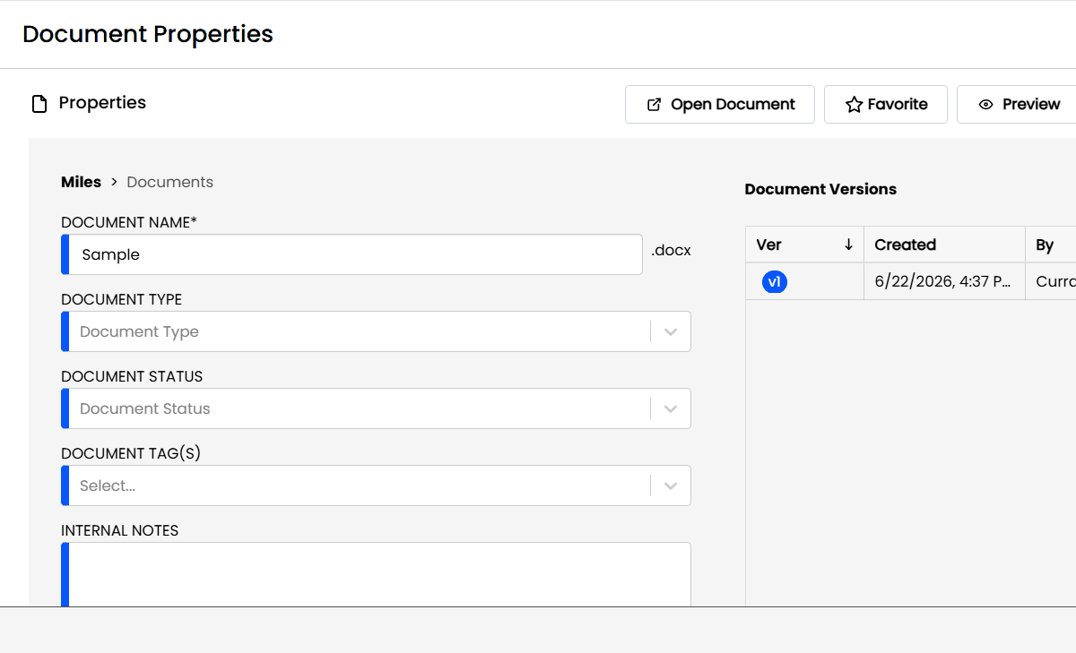 LexWorkplace Document Properties A gif that displays the document properties feature of the LexWorkplace document management software.