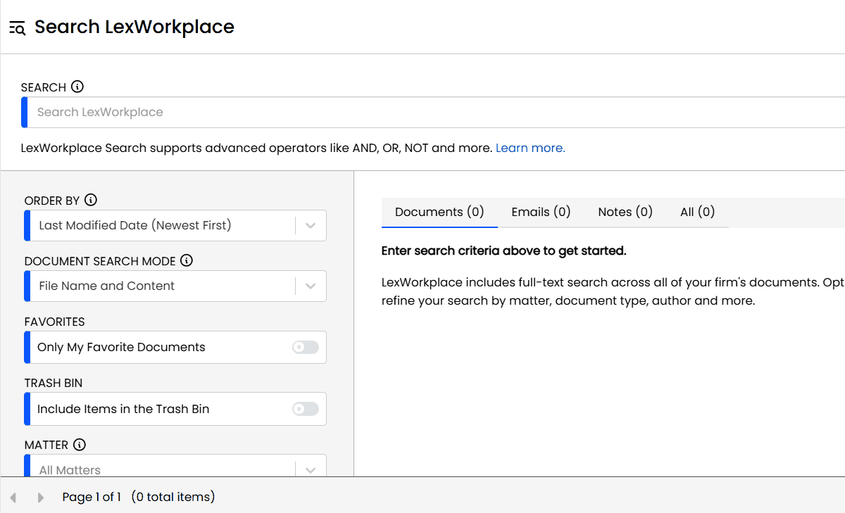 LexWorkplace Search A gif that displays the search feature of the LexWorkplace document management software.