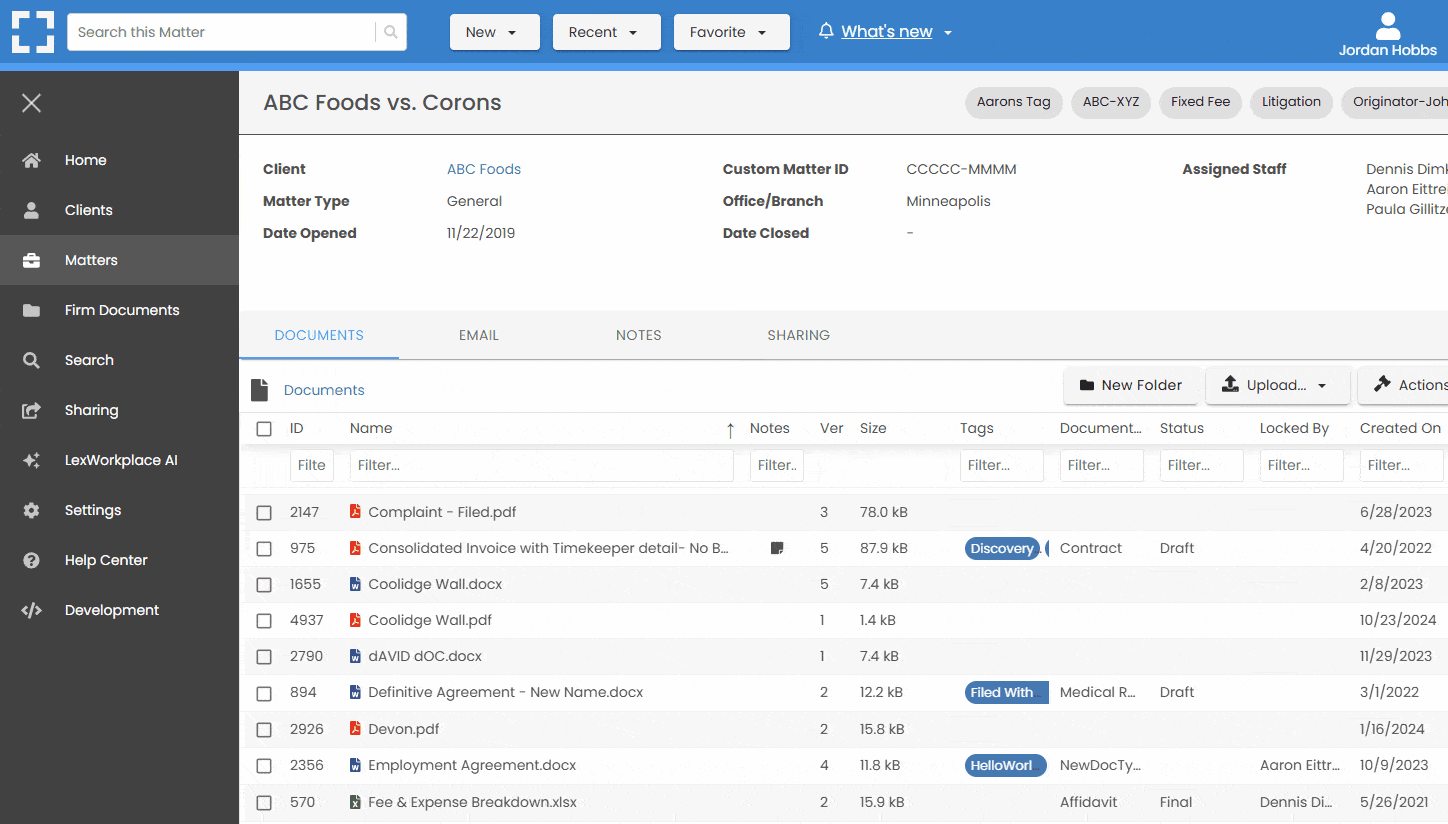 lexworkplace document ai feature
