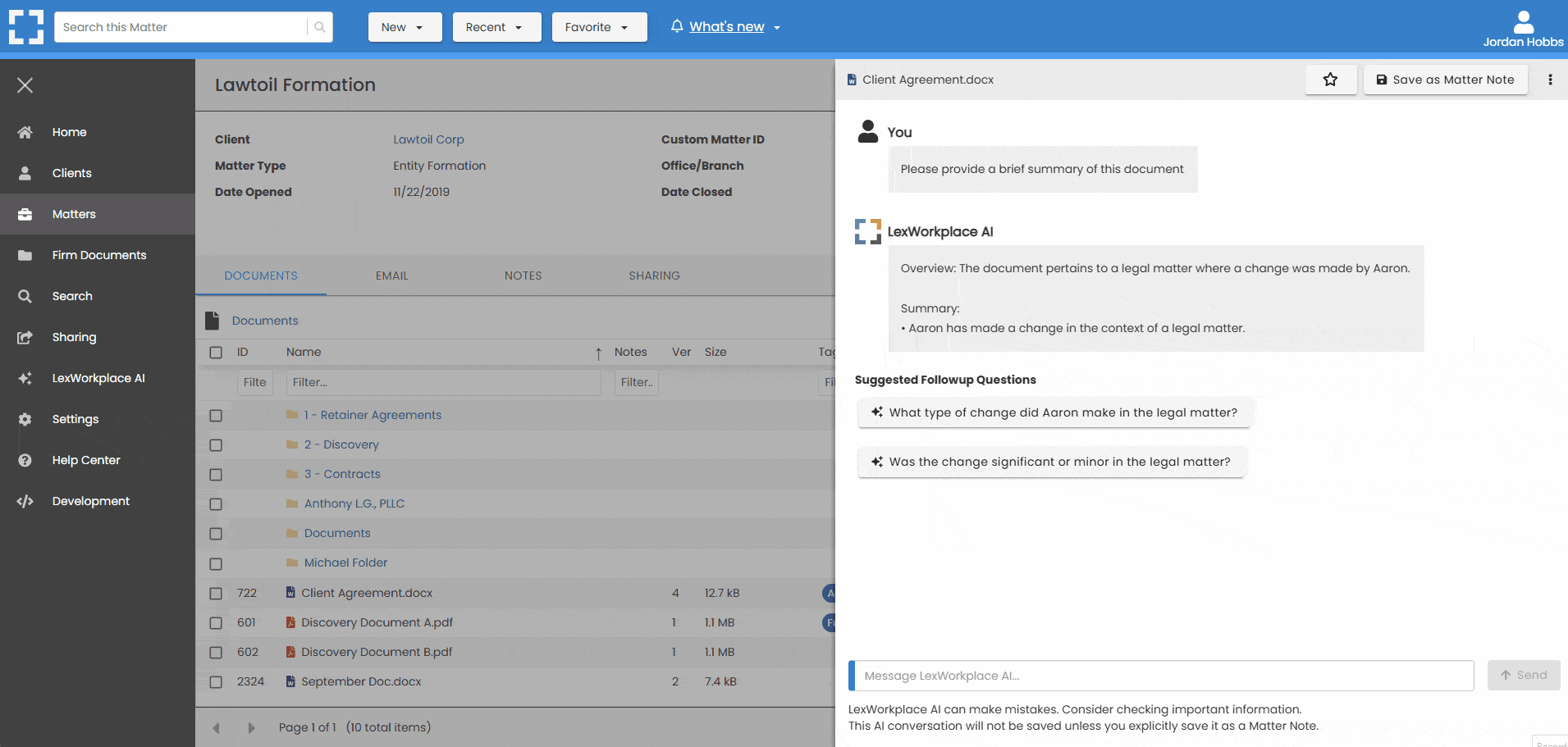 document ai save matter notes