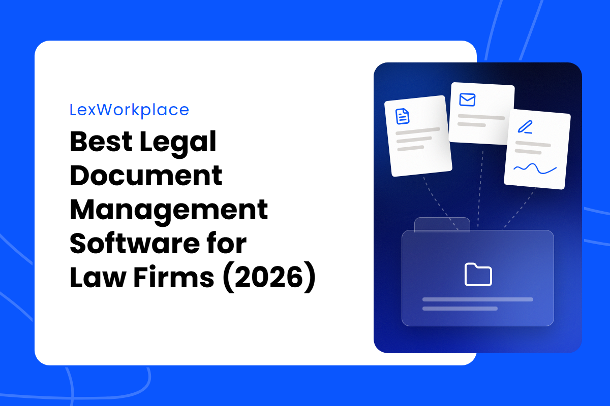 Best-Legal-Document-Management-Software-for-Law-Firms-2026-Featured-Image A matter folder gathering loose pages, an email envelope and a signed document into one place