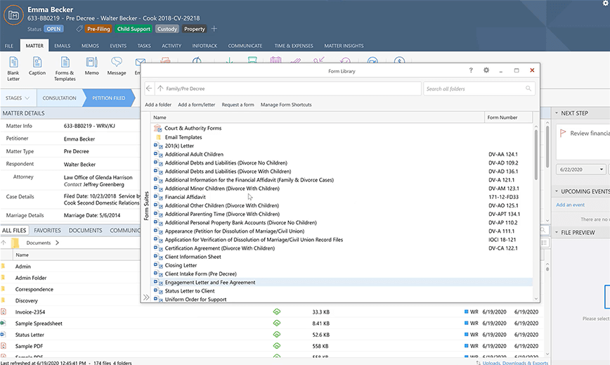 Smokeball-Screenshot Smokeball matter view showing the matter's document list